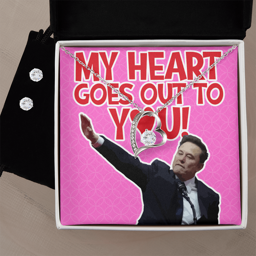 'My Heart Goes Out To You' - Funny Heart Necklace and Earrings Bundle